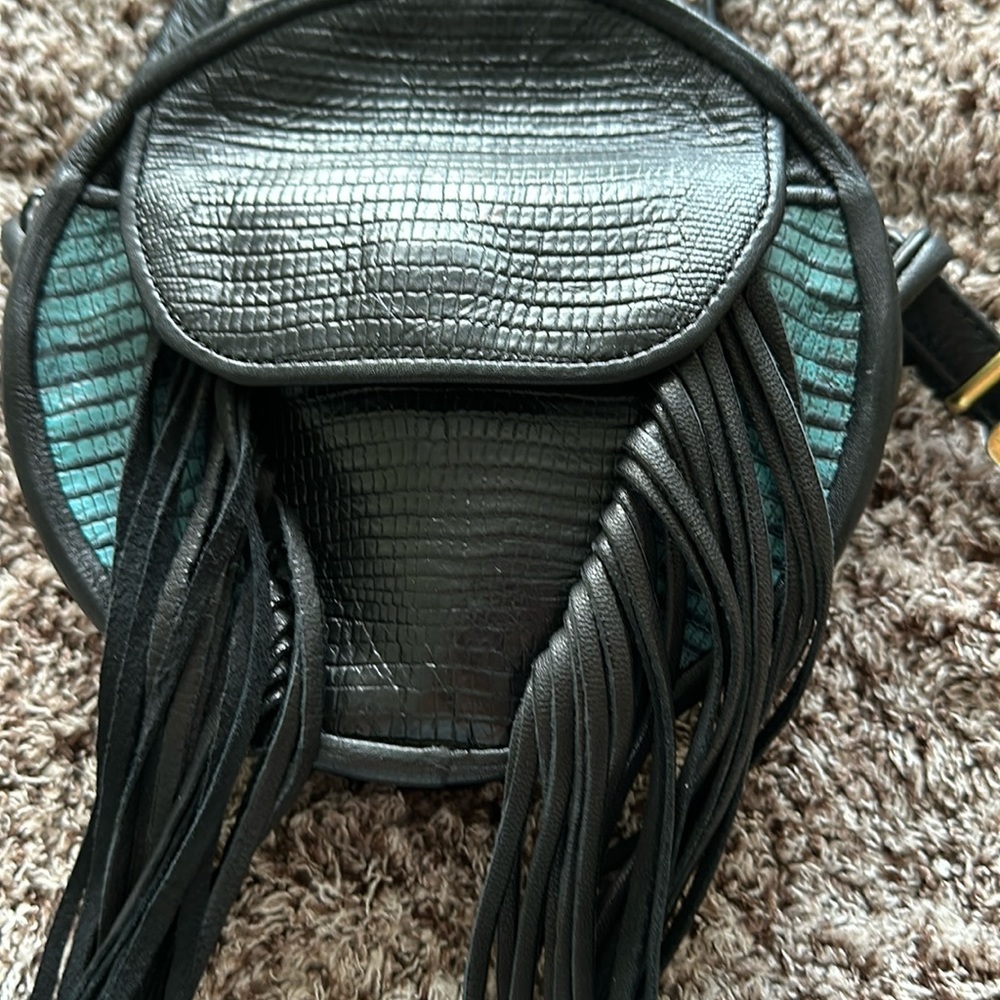 PURSE crossbody black Handmade with leather fringe